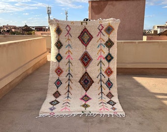 Handmade Wool Moroccan Rug: Colorful Abstract Beni Ourain