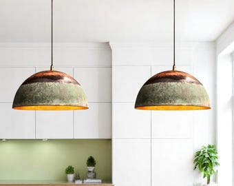 Set of 2 Handmade Copper Pendant Light, Oxidized Dome Ceiling Light