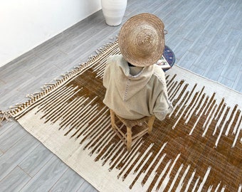 Handmade Abstract Brown Moroccan Rug: Custom Wool Kilim