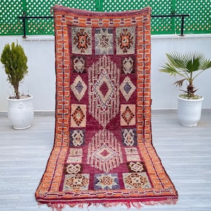 Handmade Boujad Wool Rug: Authentic Moroccan Berber Carpet (10.4x4.4 ft)