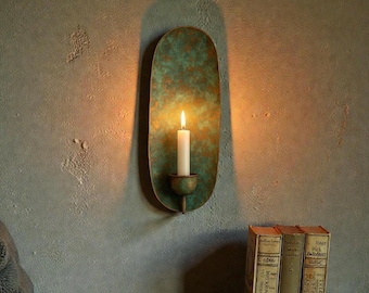 Handcrafted Vintage Verdigris Wall Sconce, Rustic Oval Candle Holder