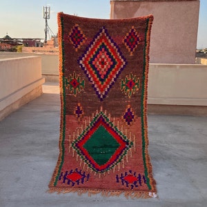 Vintage Boujaad Wool Runner Rug: 8x3.6 ft Moroccan Berber Carpet