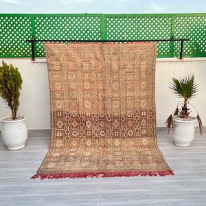 Vintage Orange Boujaad Rug: Authentic Berber Moroccan Rug (8.4 x 6 ft)