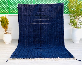 Handmade Moroccan Blue Wool Rug: Berber Beni Ourain Style