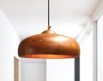Handmade Copper Pendant Light – Rustic Dome Ceiling Lamp – Vintage Farmhouse Lighting for Kitchen