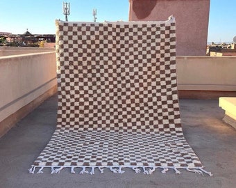 Handmade Moroccan Beni Ourain Rug: Checkered Wool Area Rug