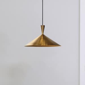 Handmade Brass Cone Pendant Light – Modern Minimalist Ceiling Lamp – Gold Hanging Light for Kitchen & Dining