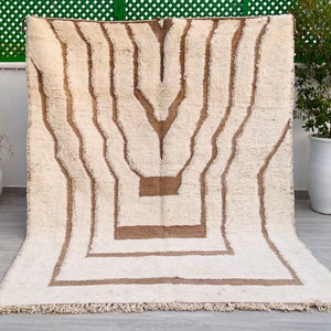 Handmade Beni Ourain Rug: Moroccan Berber Wool Carpet (9.6/7.4 ft)