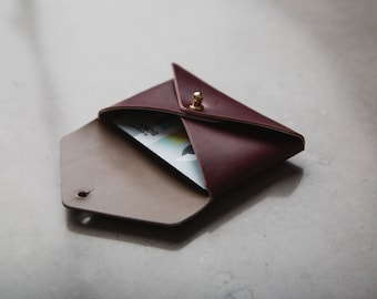 Personalized Leather Card Wallet, Italian Leather, Kirigami Envelope Design