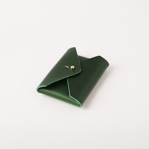 Cartera de cuero para tarjetas, cuero italiano curtido vegetal de grano completo, interior crudo sin forro, verde, tarjetero, personalizado, EE. UU. imagen 3