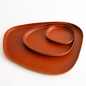 Leather Catchall Valet Tray, Molded Italian Leather, Nesting Modern Organic Minimal Catch All, Decor Organization  Set, Hand made, USA
