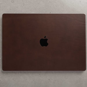 MacBook Pro 16 « 2021 Peau en cuir italien pour le dos avant avec logo Apple découpé, marron riche, personnalisé, autocollant en cuir, 3M, coupe de précision