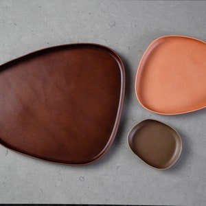 Leather Catchall Valet Tray, Italian Leather, Nesting Modern Organic Minimal Catch All, Decor Organization Set, Hand made, USA
