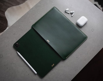 Sleeve and Skin Set for the iPad Pro 11", Italian Leather Sleeve & Matching Leather Skin, Personalized, 3M adhesive, USA