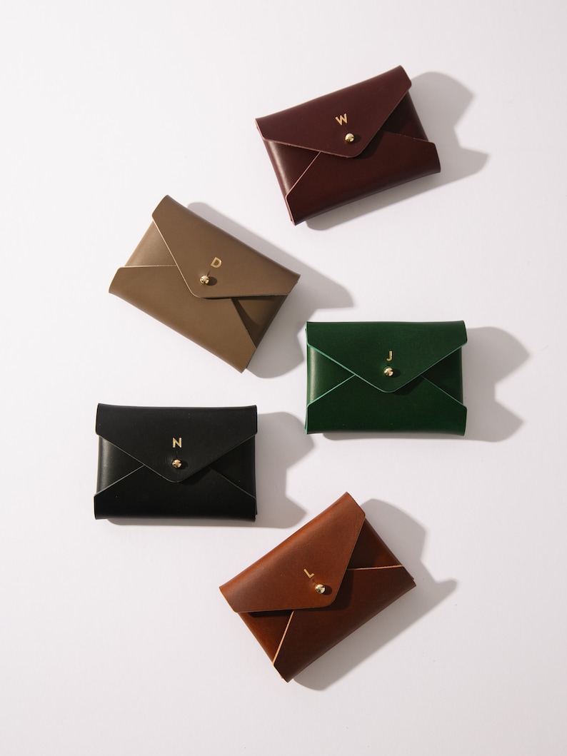 Cartera de cuero para tarjetas, cuero italiano curtido vegetal de grano completo, interior crudo sin forro, verde, tarjetero, personalizado, EE. UU. imagen 5