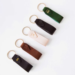 Green Italian Leather Key Chain with Gold Key Ring, Personalized, Monogram, Luxury Gift, 7 Colors Available, Hand Made in the US image 6