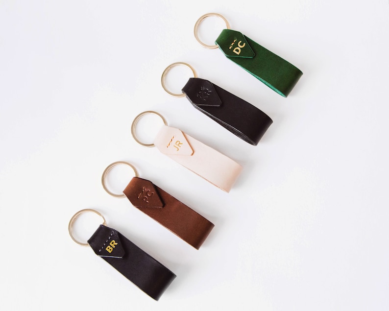 Italian Leather Key Chain with Gold Key Ring, Personalized or Monogram Gift, Luxury Gift, 7 Colors Available, Hand Made in the US image 2