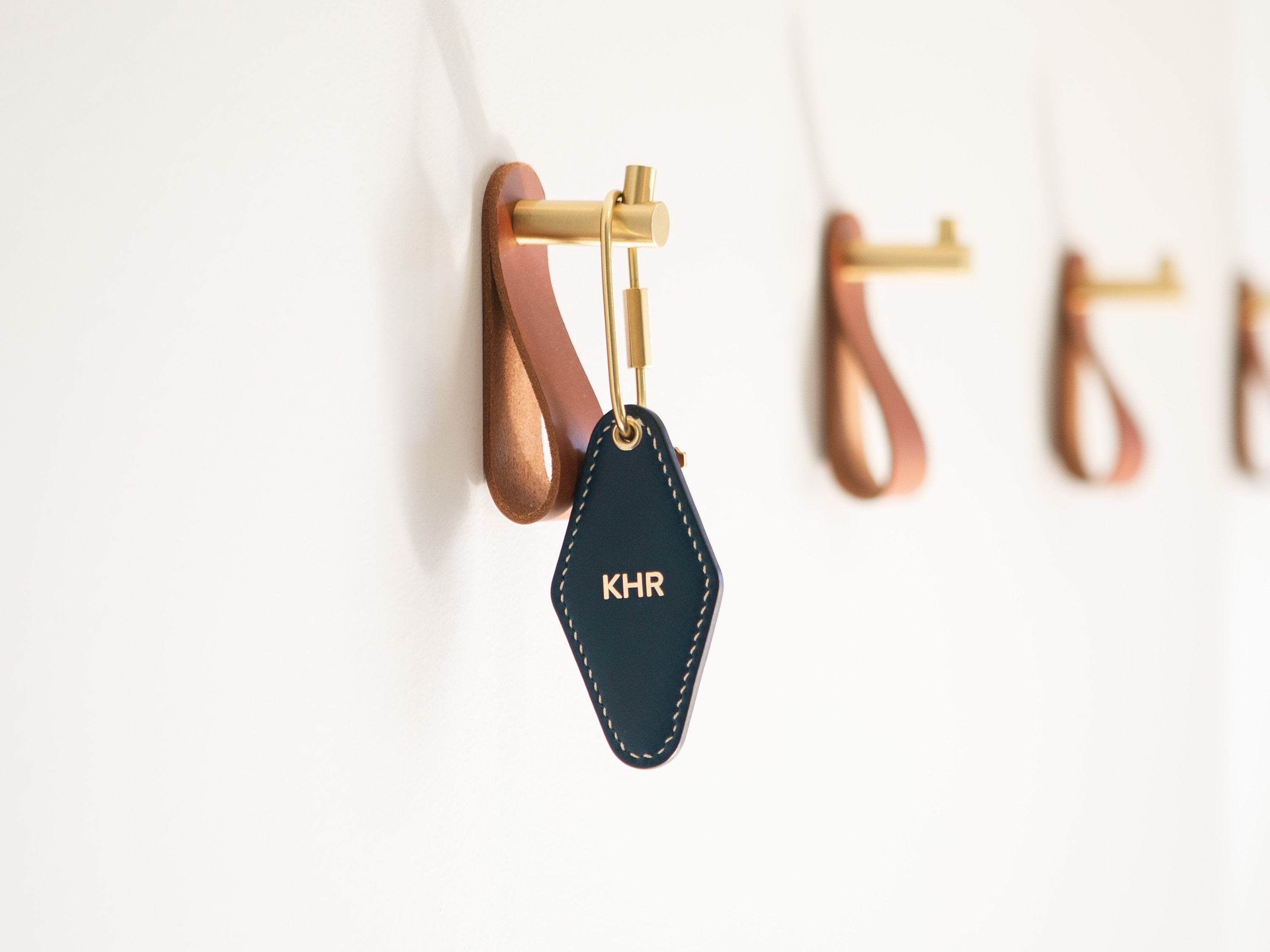 Personalized Leather Hotel Keychain, Brass Oval Ring, Italian