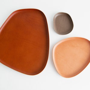 Leather Catchall Valet Tray, Molded Italian Leather, Nesting Modern Organic Minimal Catch All, Decor Organization  Set, Hand made, USA