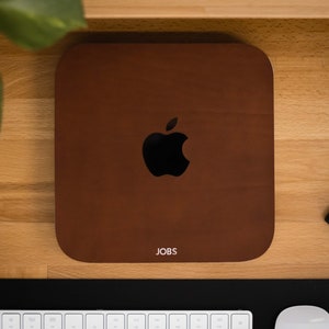 Mac Mini M1 & M2 Italian Leather Skin with Apple Logo Cut Out, Mac Skin Personalized Gift, Monogram, Made in US, Precision Cut Skin 8 Colors