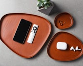 Leather Catchall Valet Tray, Molded Italian Leather, Nesting Modern Organic Minimal Catch All, Decor Organization Set, Hand made, USA