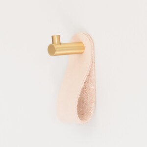 Brass Wall Mount Hooks with Leather Loops, Mounting Hardware Included, Entryway Kitchen Bedroom Organization, Natural, Personalized, USA
