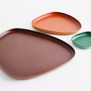 Leather Catchall Valet Tray, Molded Italian Leather, Nesting Modern Organic Minimal Catch All, Decor Organization  Set, Hand made, USA