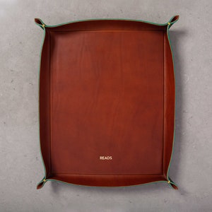 Italienisches Leder Kontrast Gefüttertes Catchall Valet Tablett, Groß, 9.5x12, personalisiertes Luxus Leder Geschenk, Made to Order USA