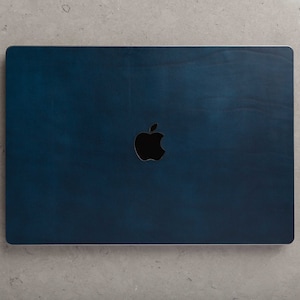 MacBook Pro 14 « 2021 Peau en cuir italien pour l’avant et l’arrière avec logo Apple découpé, personnalisé, décalcomanie en cuir pour ordinateur portable, 3M, coupe de précision