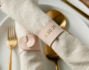 Personalized Leather Napkin Rings, Set of 4, Italian Veg Tan, Modern