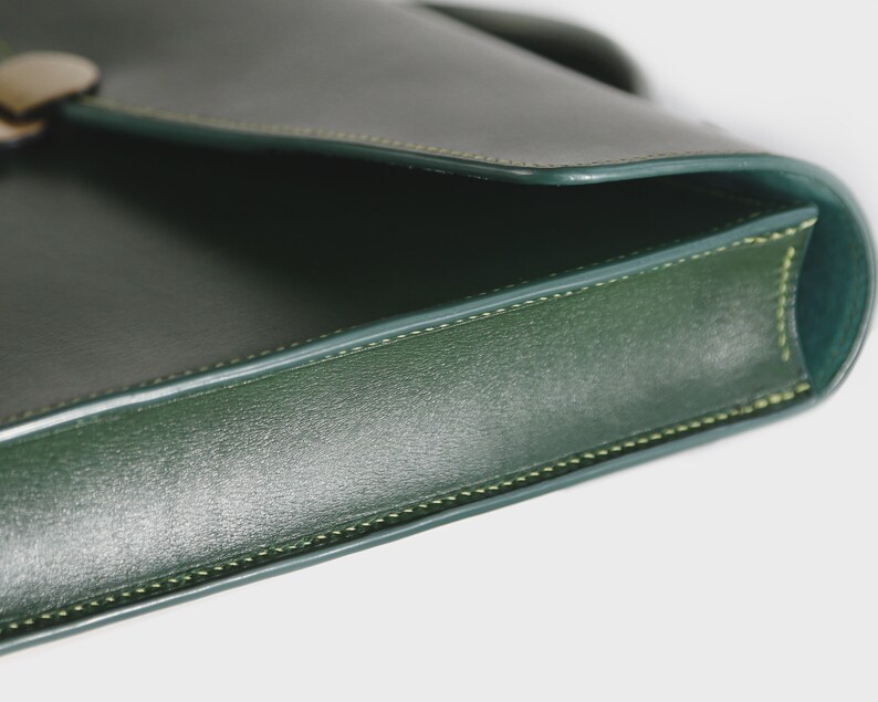 Mens Leather Briefcase With Brass Lock Green Buttero Leather Etsy