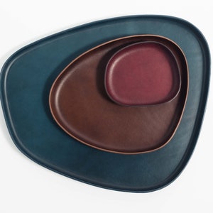 Leather Catchall Valet Tray, Molded Italian Leather, Nesting Modern Organic Minimal Catch All, Decor Organization  Set, Hand made, USA