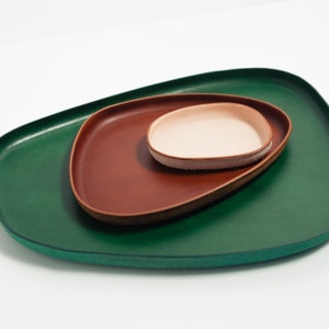 Leather Catchall Valet Tray, Molded Italian Leather, Nesting Modern Organic Minimal Catch All, Decor Organization  Set, Hand made, USA