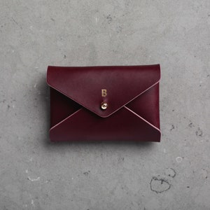 Kirigami Leather Card Wallet with Contrast Lining, Personalized, Envelope Style Card Holder Pochette, Italian Leather, US Made, Minimal Luxe