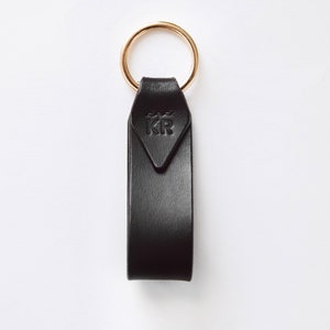 Black Italian Leather Key Chain with Gold Key Ring, Personalized or Monogram, Luxury Gift, 7 Colors Available, Hand Made in the US