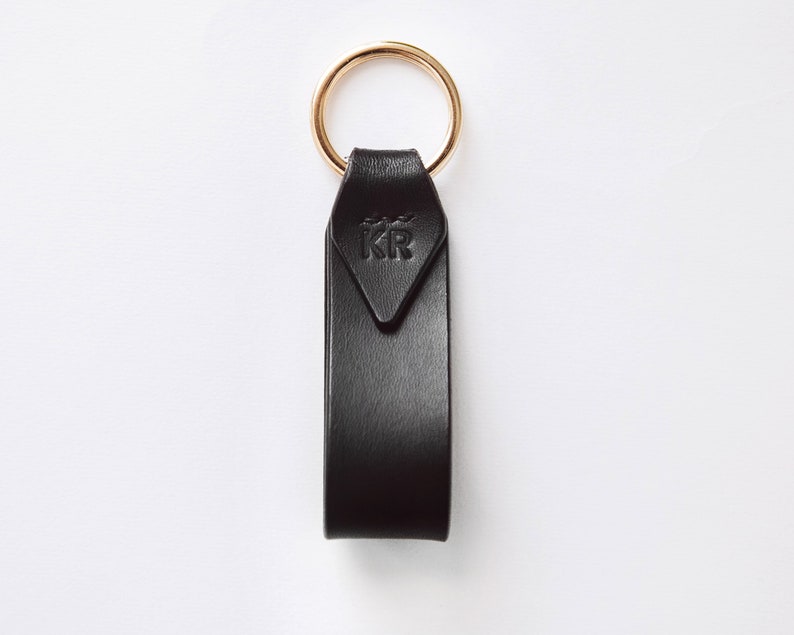 Italian Leather Key Chain with Gold Key Ring, Personalized or Monogram Gift, Luxury Gift, 7 Colors Available, Hand Made in the US image 6