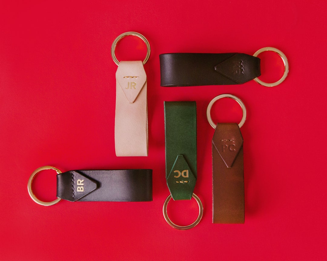 Leather Key Chain With Gold Key Ring, Personalized or Monogram Gift