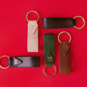 Leather Key Chain with Gold Key Ring, Personalized or Monogram Gift, Italian Leather, 7 Colors Available, Hand Made in the US