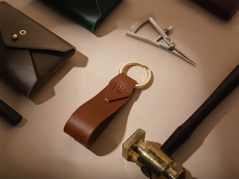 Italian Leather Key Chain With Gold Key Ring, Personalized, Monogram ...