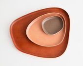 Leather Catchall Valet Tray, Molded Italian Leather, Nesting Modern Organic Minimal Catch All, Decor Organization Set, Hand made, USA