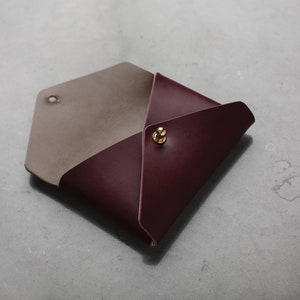Kirigami Leather Card Wallet with Contrast Lining, Personalized, Envelope Style Card Holder Pochette, Italian Leather, US Made, Minimal Luxe