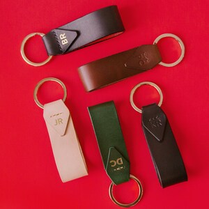 Green Italian Leather Key Chain with Gold Key Ring, Personalized, Monogram, Luxury Gift, 7 Colors Available, Hand Made in the US image 5