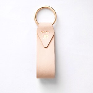 Natural Vegetable Tanned Leather Key Chain with Gold Key Ring, Personalized, Monogram, Luxury Gift, 7 Colors Available, Hand Made in the US