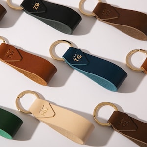 Italian Leather Key Chain with Gold Key Ring, Personalized, Monogram, Luxury Gift, 7 Colors Available, Hand Made in the US