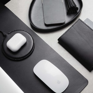 Black Italian Leather Desk Mat Blotter, Leather Mouse Pad, Portable, Personalized, Buttero Veg Tanned Leather, 9 color options, Made in USA