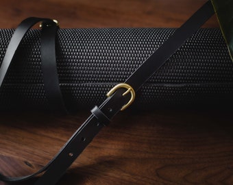 Italian Leather Yoga Mat Strap, Adjustable, Brass Hardware, Personalized
