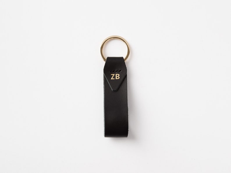 Italian Leather Key Chain with Gold Key Ring, Personalized, Monogram, Luxury Gift, 7 Colors Available, Hand Made in the US image 2