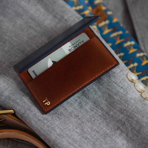Bi-Fold portemonnee met contrast voering, volnerf Italiaans veg gelooid leer, twee pocket portemonnee, kaarthouder, kaart portemonnee, gepersonaliseerde, VS