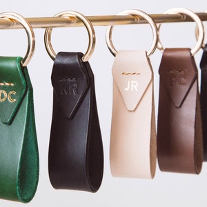 Italian Leather Key Chain with Gold Key Ring, Personalized or Monogram Gift, Luxury Gift, 7 Colors Available, Hand Made in the US image 1