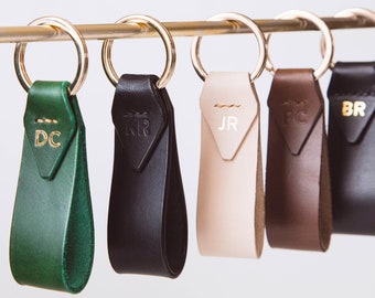 Italian Leather Key Chain with Gold Key Ring, Personalized or Monogram Gift, Luxury Gift, 7 Colors Available, Hand Made in the US